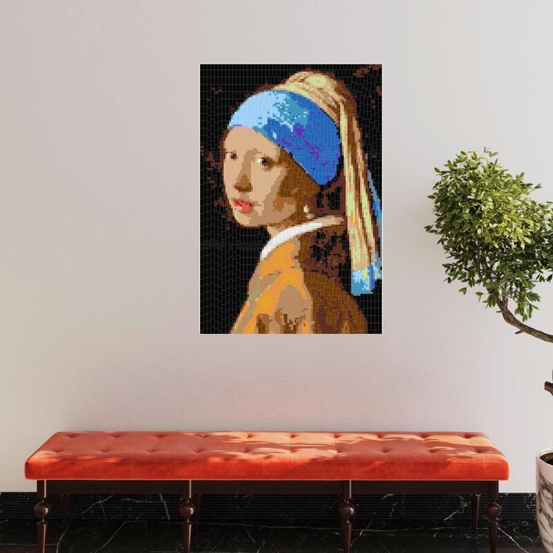 Jan Vermeer's Girl with a Pearl Earring Brick Mosaic 