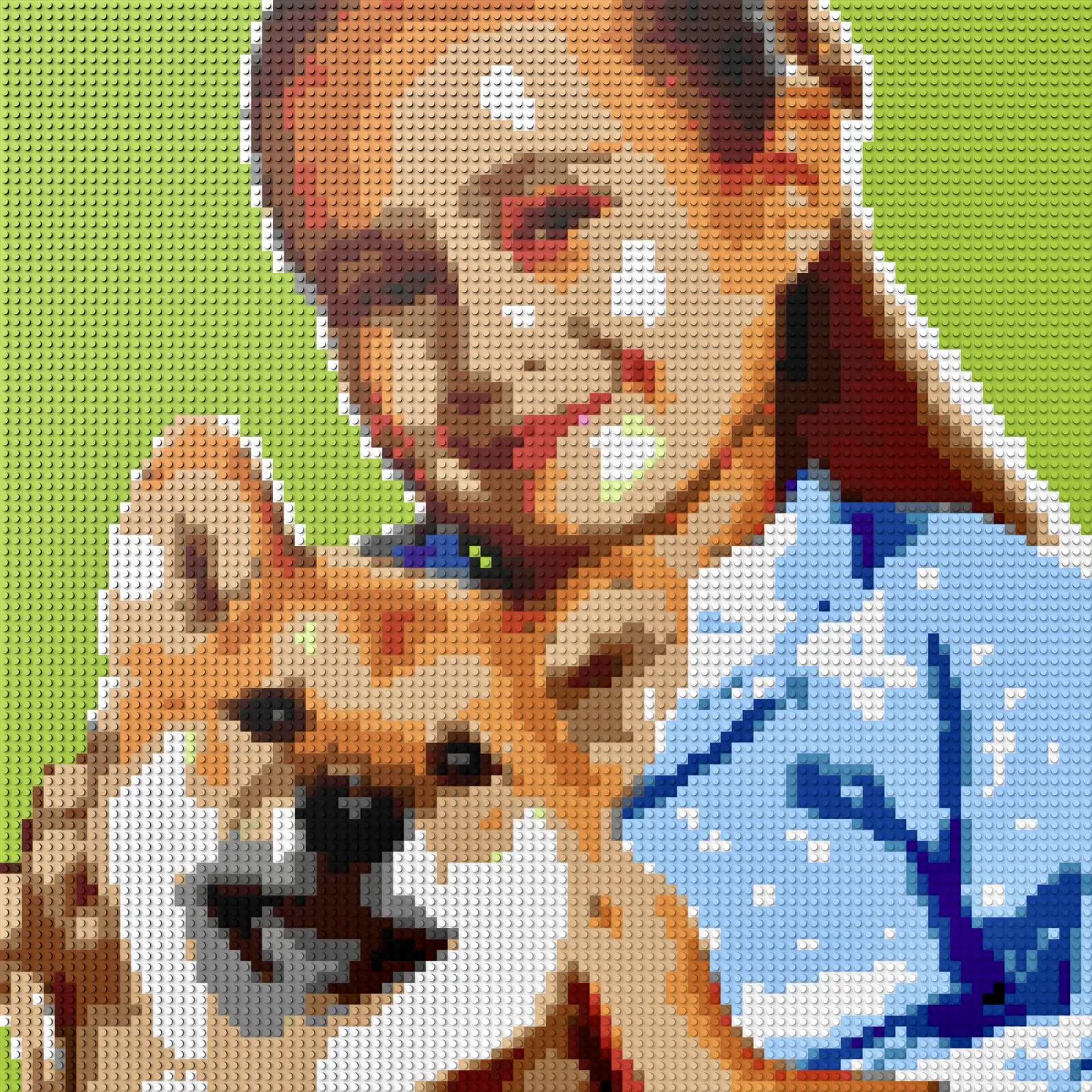 custom brick mosaic design girl and dog 100x100 studs