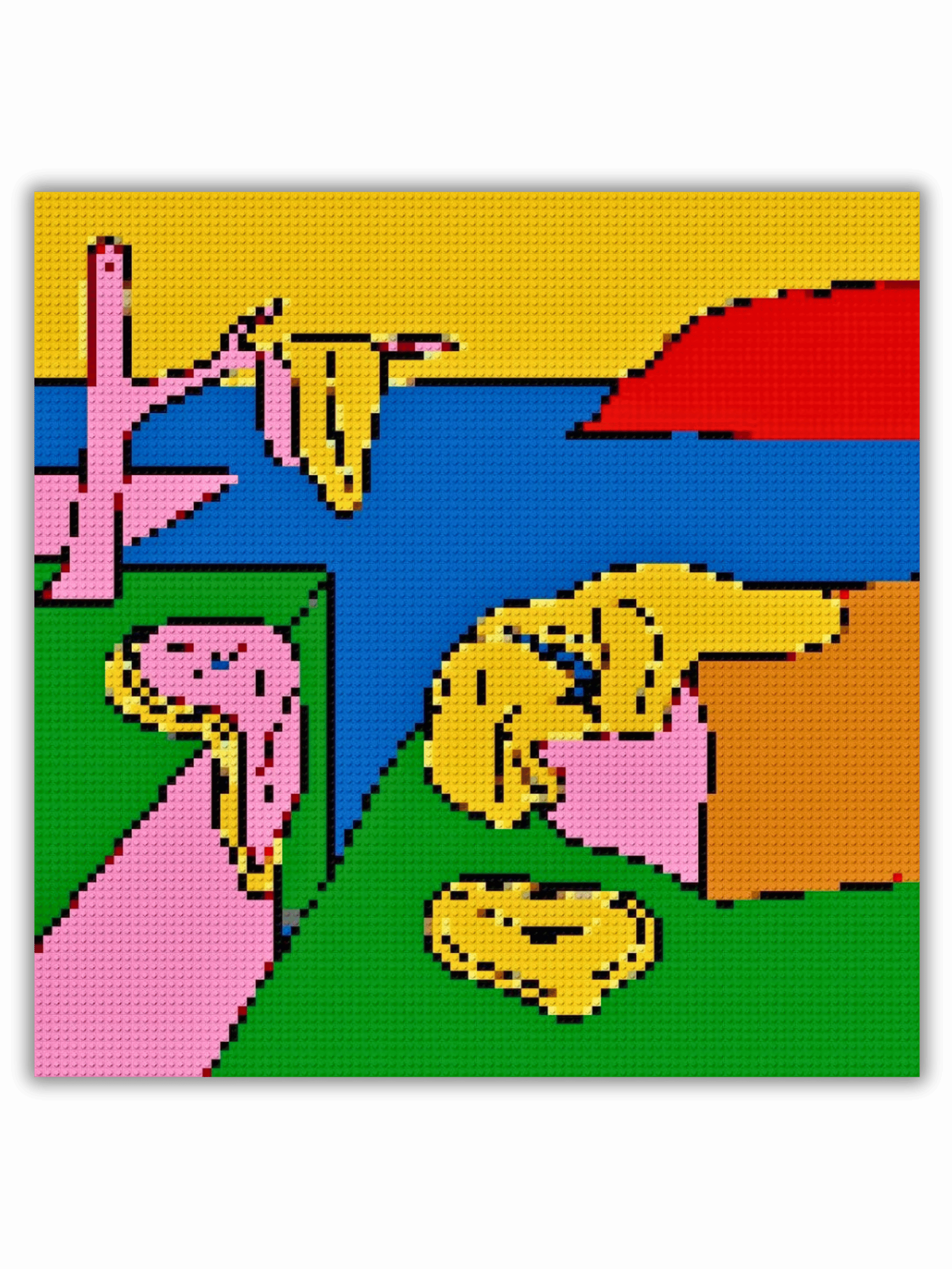 The Persistence of Memory mosaic inspired by Salvador Dalí recreated as a colorful 100x100 stud brick mosaic artwork using original LEGO® colors.